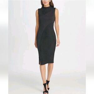 DKNY Mock Neck Seamed Suede Sheath Dress, 14, NWT